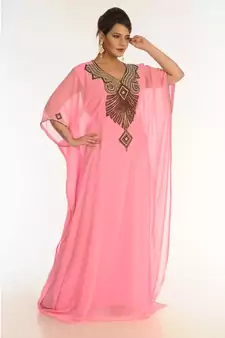Pink Georgette Embroidered Zari_Work Islamic-Kaftans