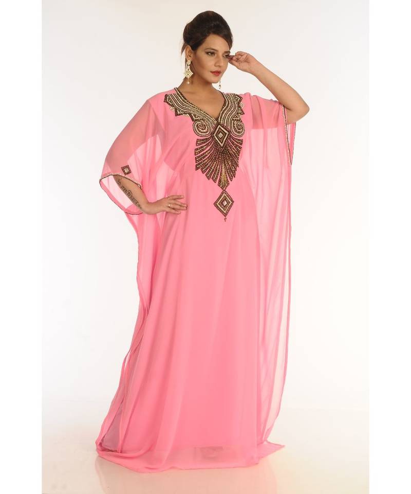 Pink Georgette Embroidered Zari_Work Islamic-Kaftans