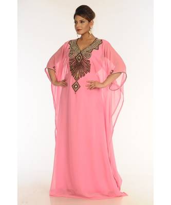 Pink Georgette Embroidered Zari_Work Islamic-Kaftans 3