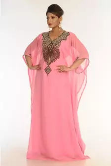 Pink Georgette Embroidered Zari_Work Islamic-Kaftans
