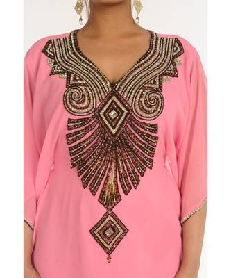 Pink Georgette Embroidered Zari_Work Islamic-Kaftans 4