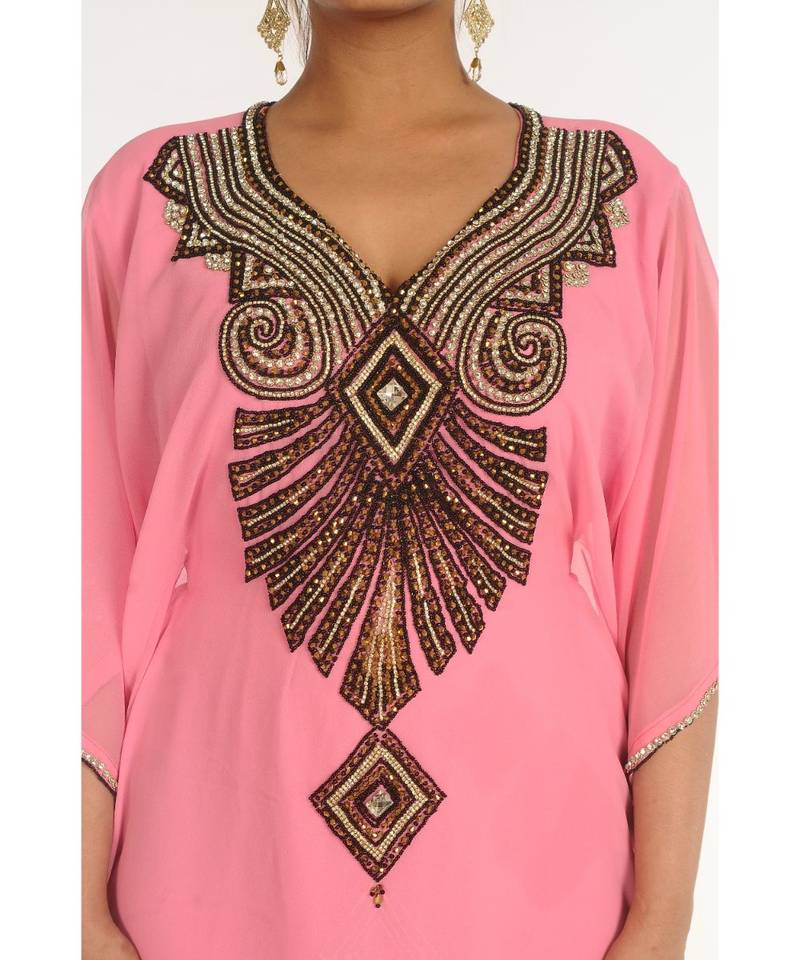 Pink Georgette Embroidered Zari_Work Islamic-Kaftans