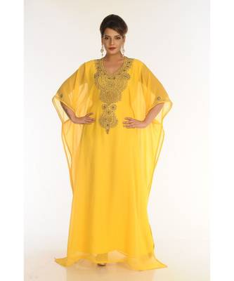 Yellow Georgette Embroidered Zari_Work Islamic-Kaftans 1