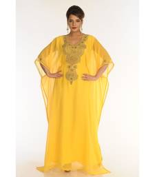 Yellow Georgette Embroidered Zari_Work Islamic-Kaftans