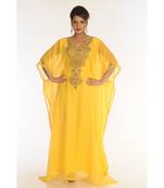Yellow Georgette Embroidered Zari_Work Islamic-Kaftans