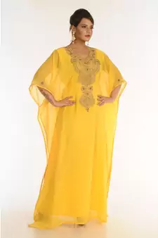 Yellow Georgette Embroidered Zari_Work Islamic-Kaftans