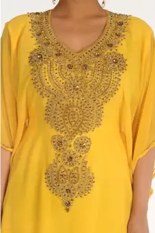 Yellow Georgette Embroidered Zari_Work Islamic-Kaftans