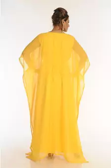 Yellow Georgette Embroidered Zari_Work Islamic-Kaftans