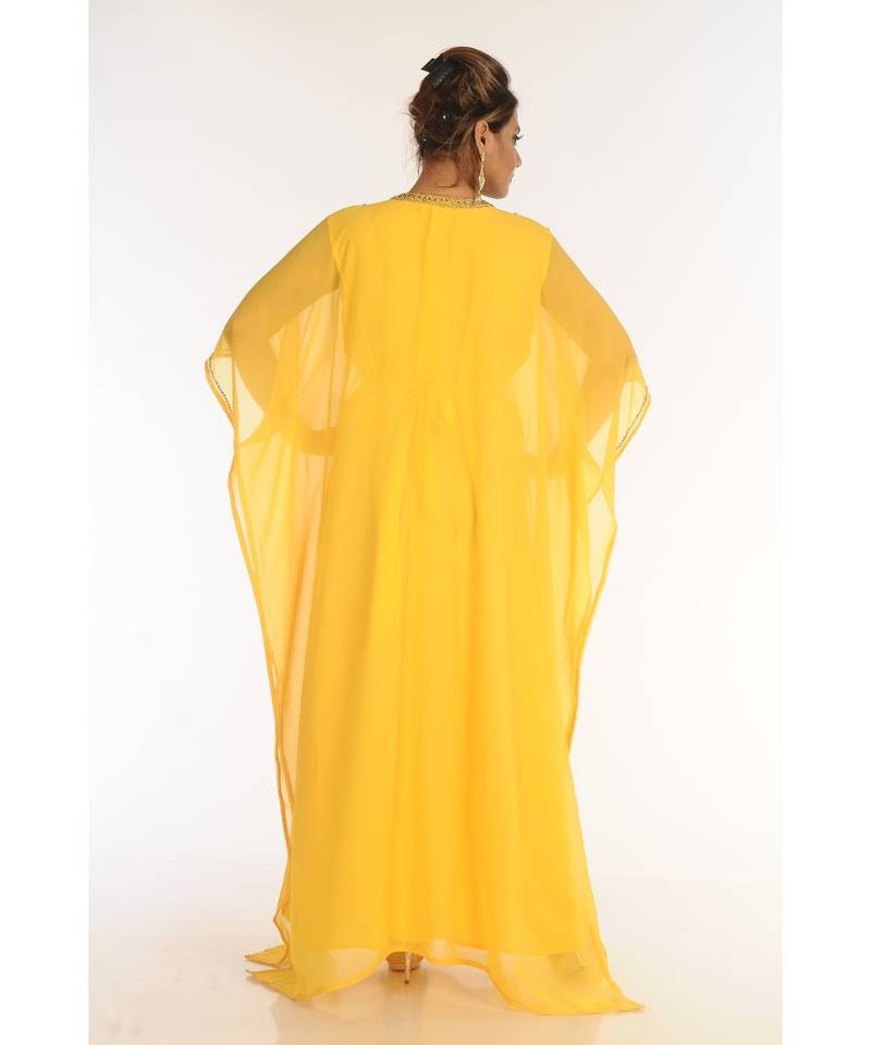 Yellow Georgette Embroidered Zari_Work Islamic-Kaftans