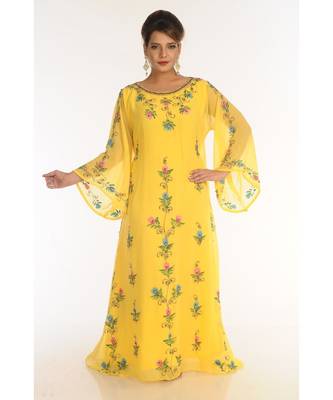 Yellow Georgette Embroidered Zari_Work Islamic-Kaftans 1