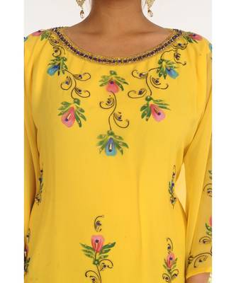 Yellow Georgette Embroidered Zari_Work Islamic-Kaftans 4