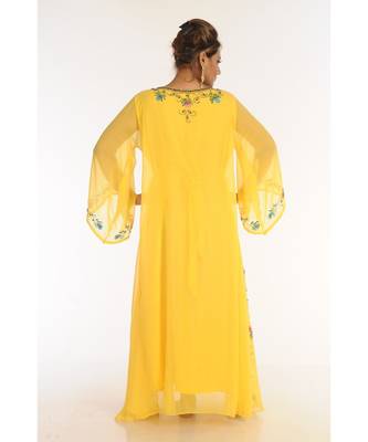 Yellow Georgette Embroidered Zari_Work Islamic-Kaftans 5