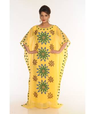 Yellow Georgette Embroidered Zari_Work Islamic-Kaftans 1