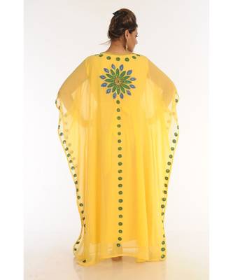 Yellow Georgette Embroidered Zari_Work Islamic-Kaftans 5