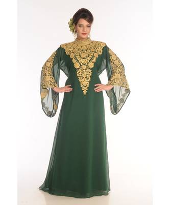 Green Georgette Embroidered Zari_Work Islamic-Kaftans 1