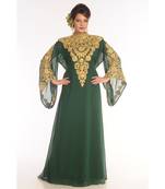 Green Georgette Embroidered Zari_Work Islamic-Kaftans