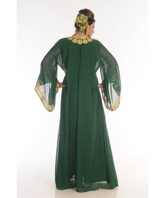 Green Georgette Embroidered Zari_Work Islamic-Kaftans 5