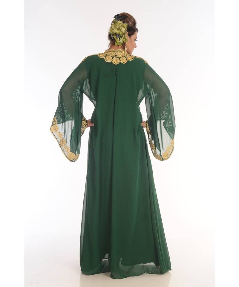 Green Georgette Embroidered Zari_Work Islamic-Kaftans