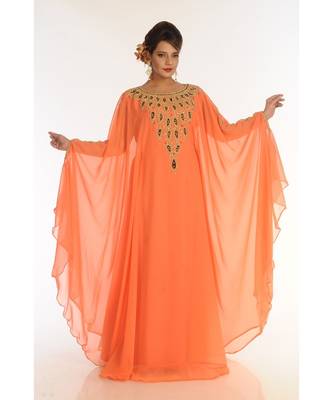 Orange Georgette Embroidered Zari_Work Islamic-Kaftans 1