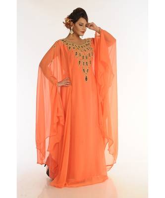 Orange Georgette Embroidered Zari_Work Islamic-Kaftans 2
