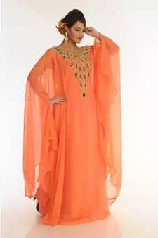 Orange Georgette Embroidered Zari_Work Islamic-Kaftans