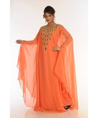 Orange Georgette Embroidered Zari_Work Islamic-Kaftans 3