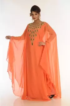 Orange Georgette Embroidered Zari_Work Islamic-Kaftans