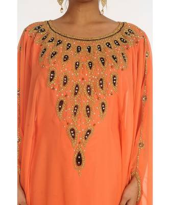 Orange Georgette Embroidered Zari_Work Islamic-Kaftans 4