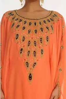 Orange Georgette Embroidered Zari_Work Islamic-Kaftans