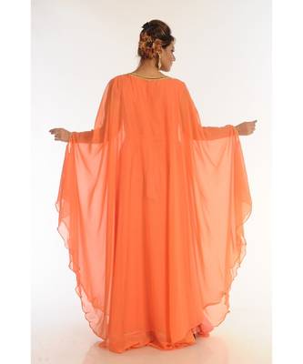 Orange Georgette Embroidered Zari_Work Islamic-Kaftans 5