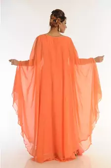 Orange Georgette Embroidered Zari_Work Islamic-Kaftans