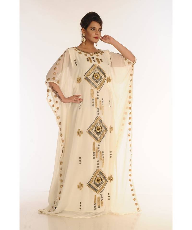 Cream Georgette Embroidered Zari_Work Islamic-Kaftans