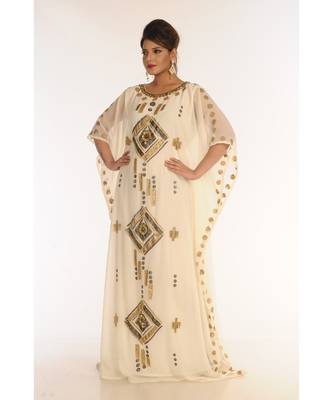 Cream Georgette Embroidered Zari_Work Islamic-Kaftans 3