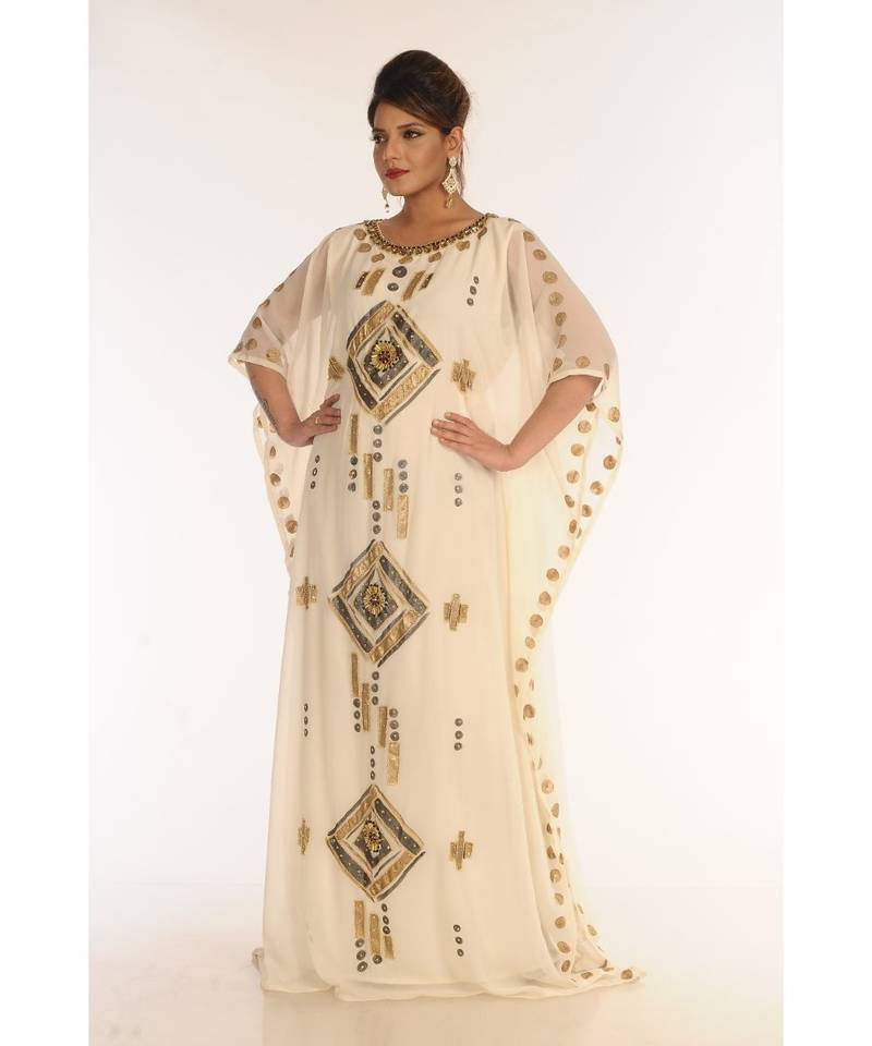 Cream Georgette Embroidered Zari_Work Islamic-Kaftans