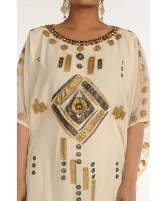 Cream Georgette Embroidered Zari_Work Islamic-Kaftans 4