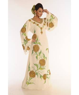 Cream Georgette Embroidered Zari_Work Islamic-Kaftans 2