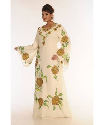 Cream Georgette Embroidered Zari_Work Islamic-Kaftans 3