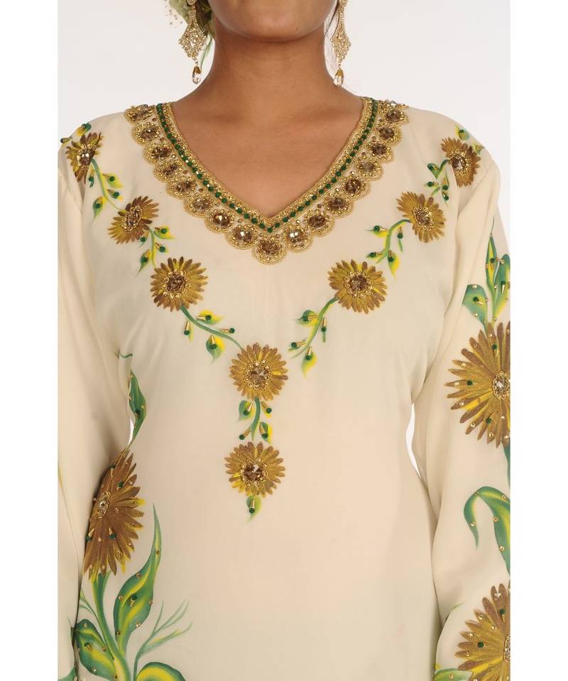 Cream Georgette Embroidered Zari_Work Islamic-Kaftans