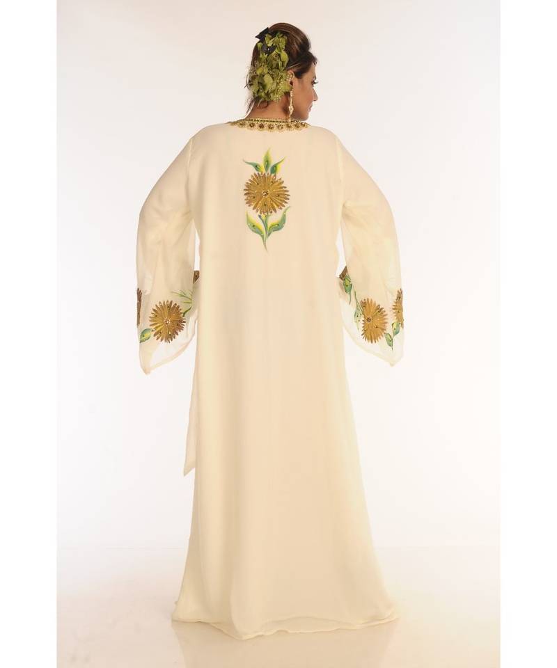 Cream Georgette Embroidered Zari_Work Islamic-Kaftans
