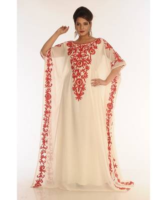 Cream Georgette Embroidered Zari_Work Islamic-Kaftans 1