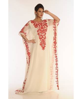 Cream Georgette Embroidered Zari_Work Islamic-Kaftans 2