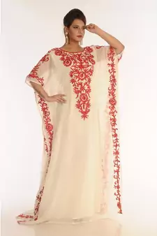 Cream Georgette Embroidered Zari_Work Islamic-Kaftans