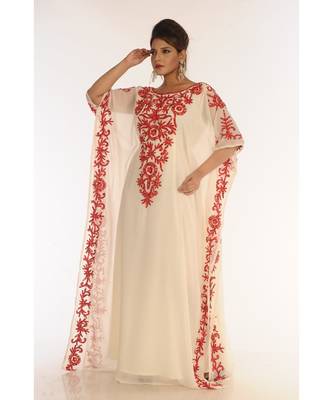 Cream Georgette Embroidered Zari_Work Islamic-Kaftans 3