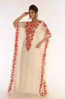 Cream Georgette Embroidered Zari_Work Islamic-Kaftans