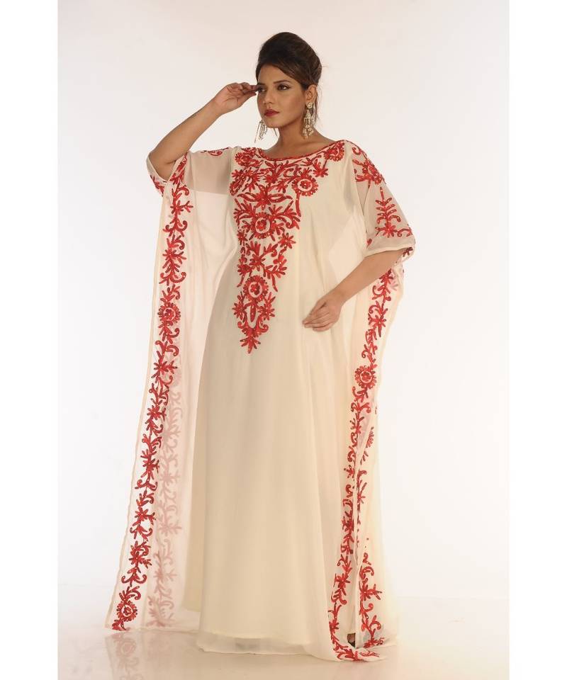 Cream Georgette Embroidered Zari_Work Islamic-Kaftans