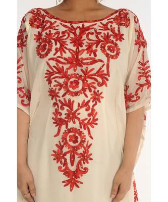Cream Georgette Embroidered Zari_Work Islamic-Kaftans 4
