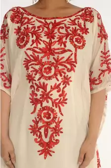Cream Georgette Embroidered Zari_Work Islamic-Kaftans