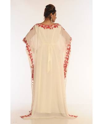 Cream Georgette Embroidered Zari_Work Islamic-Kaftans 5