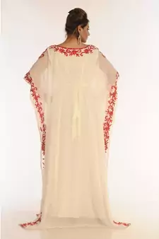 Cream Georgette Embroidered Zari_Work Islamic-Kaftans