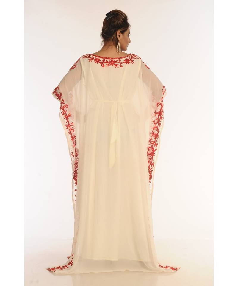 Cream Georgette Embroidered Zari_Work Islamic-Kaftans